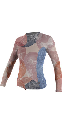2022 O'neill Women's Side Print Long Sleeve Rash Vest Vest 5406s - Desert Bloom / Drift Blue